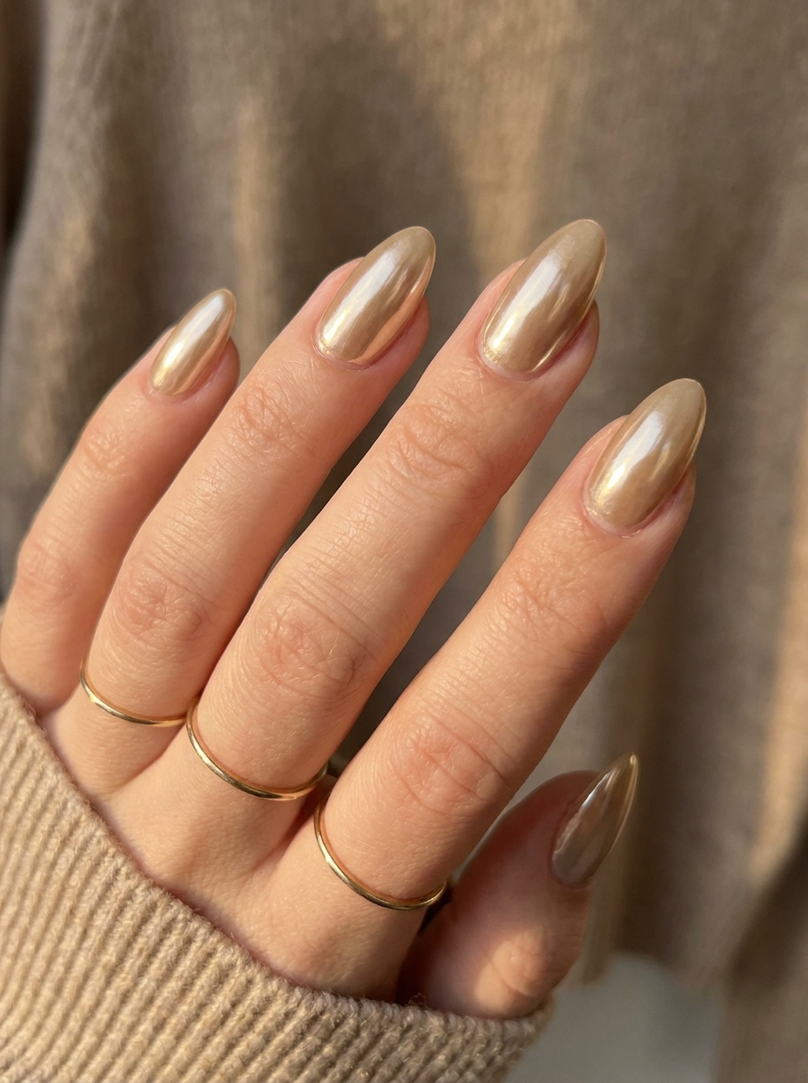 Gold Chrome Fall Nails mit edlem Chrome-Schimmer für den Herbst 2026